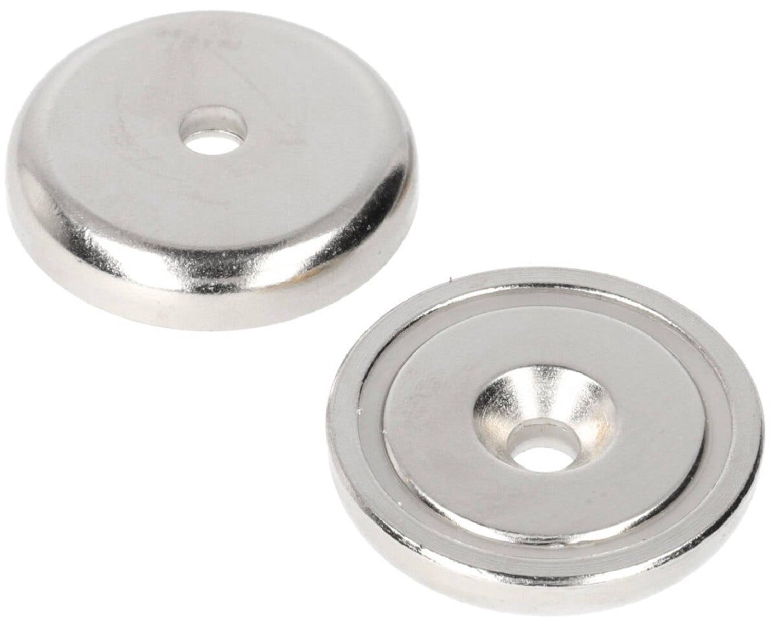 Neodymium Potmagneet Ø40 x 8,5 mm N40 NiCuNi boor-/verzinkgat – 2 stuks