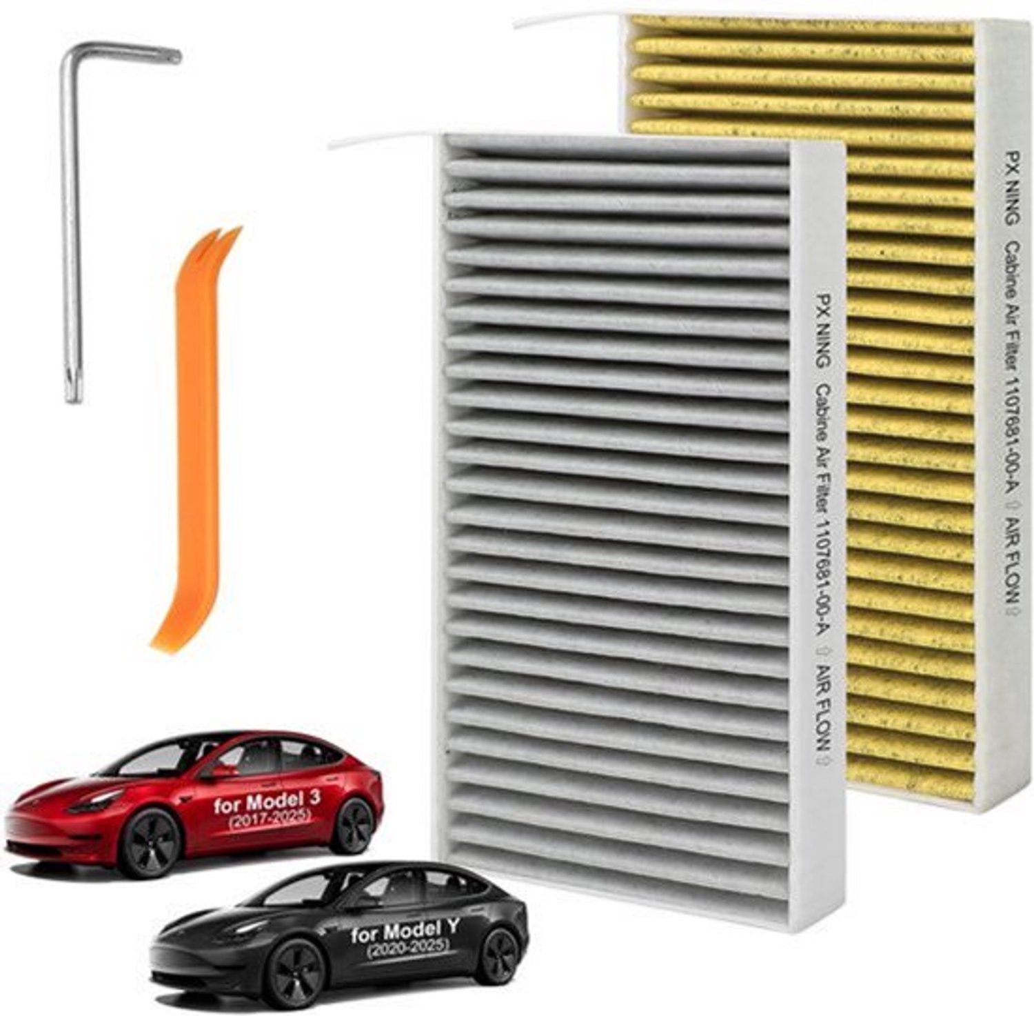 2 stuks interieurfilters met actieve kool, compatibel met Model 3 (2017-2025) & Model Y (2020-2025) - PM2.5 cabineluchtfilter vervanging, OEM-filtervervanging, luchtfilter auto voor