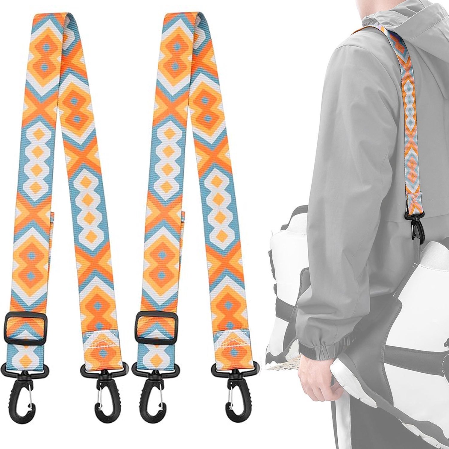 2x Draagriem voor Skischoen 90cm Verstelbare Skischoen Strap Handvat voor rolschaatsen Skischoen Schouder Lus voor rolschaatsen Flexibele skates ophanghaken Draagriem voor skischoenen Voor rolschaatsen Skeelers Sneakers Geel