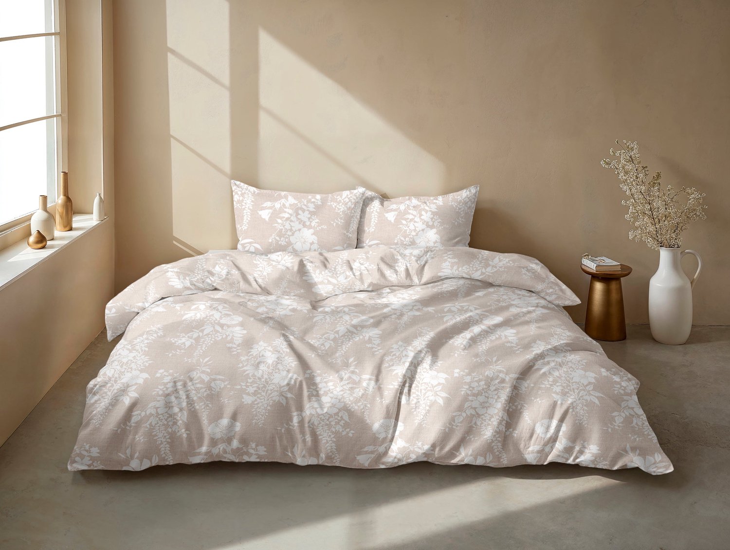 Zohome Dekbedovertrek Ibisco di Lino - Sandy Beige - Bloemen - Dekbedovertrek - 100% Katoen Lino Sandy Beige