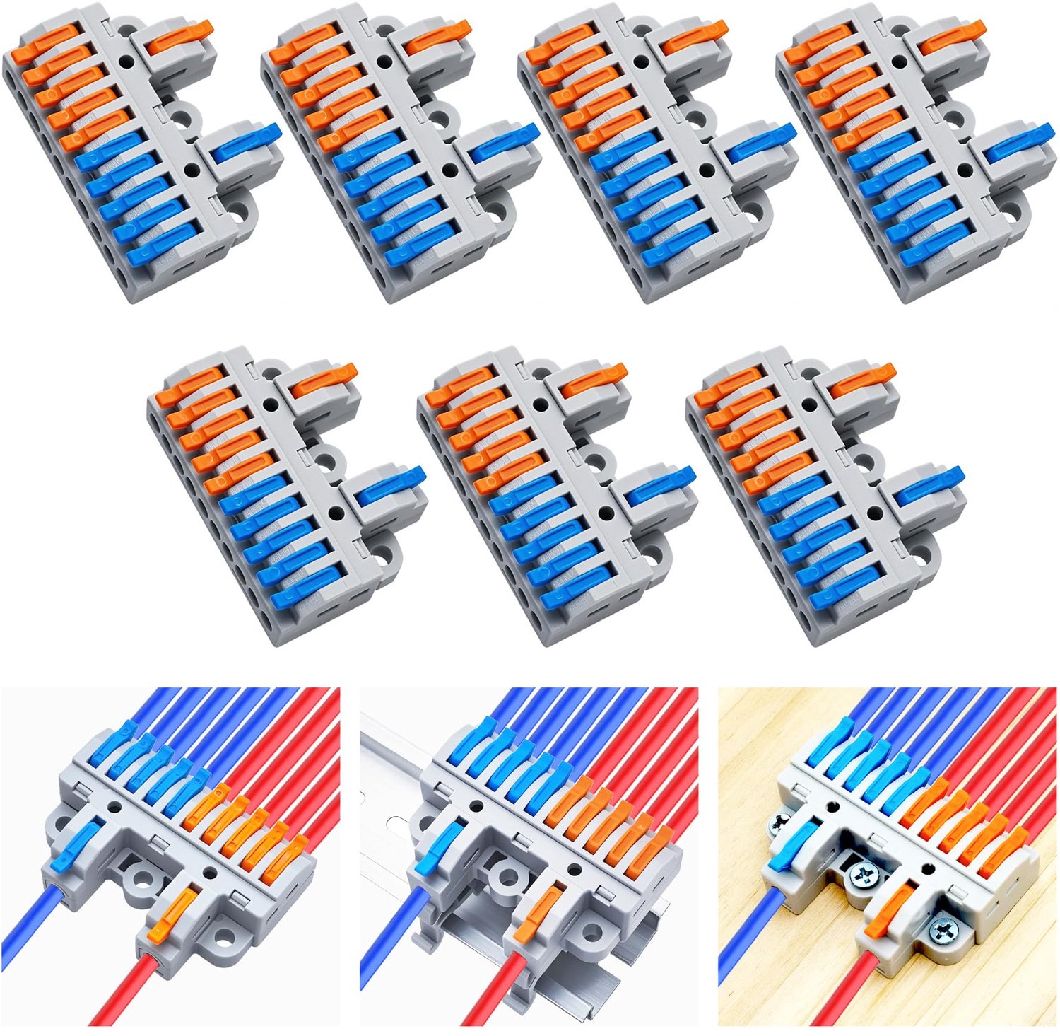 Set van 7 Terminal Blocks met Lever Aansluitingen