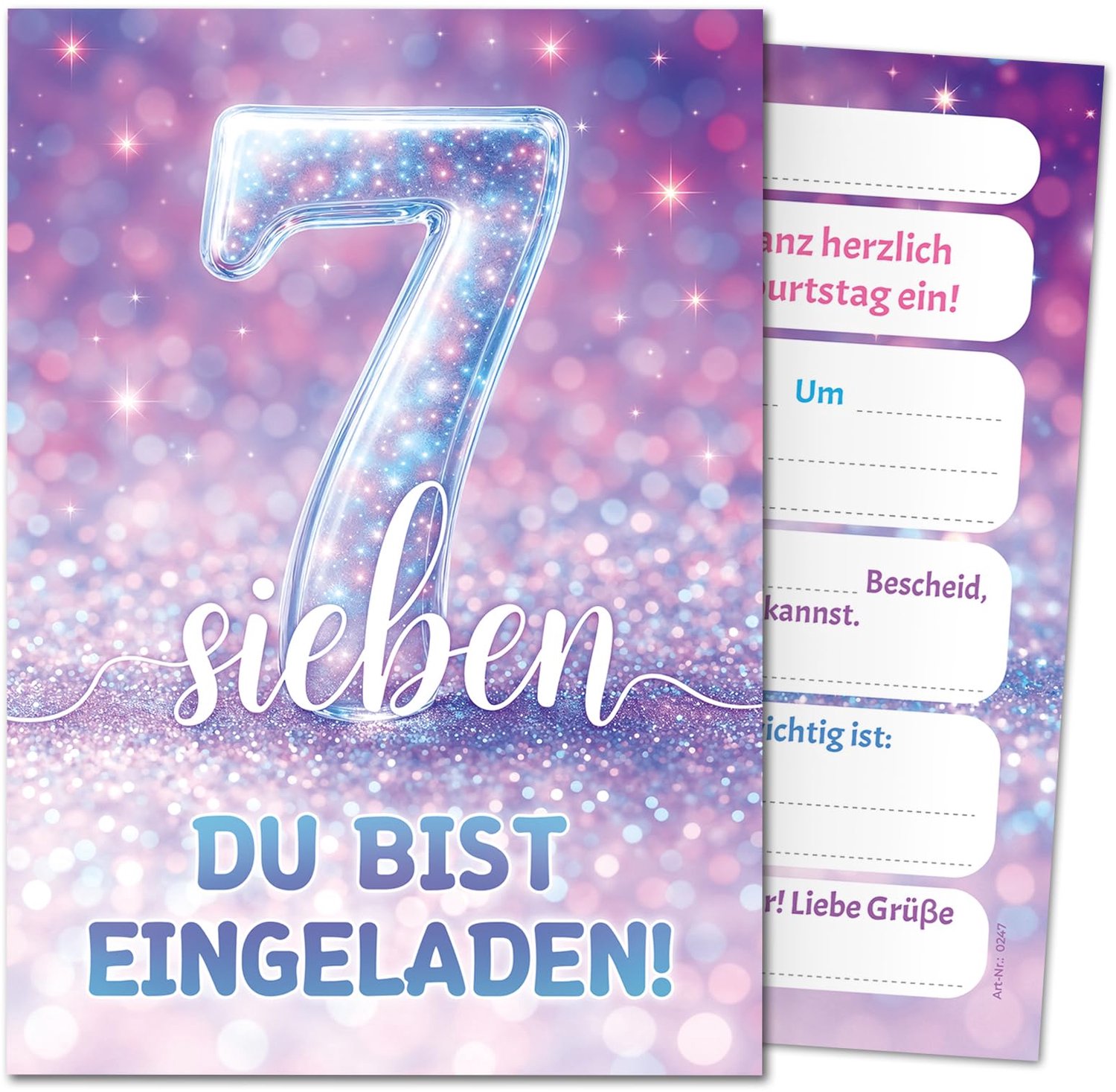 Set van 8 Uitnodigingskaarten voor 7e Kinderverjaardag