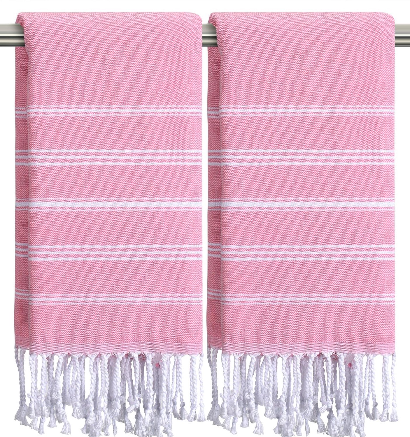 Set van 2 Roze Turkse Handdoeken met Kwastjes