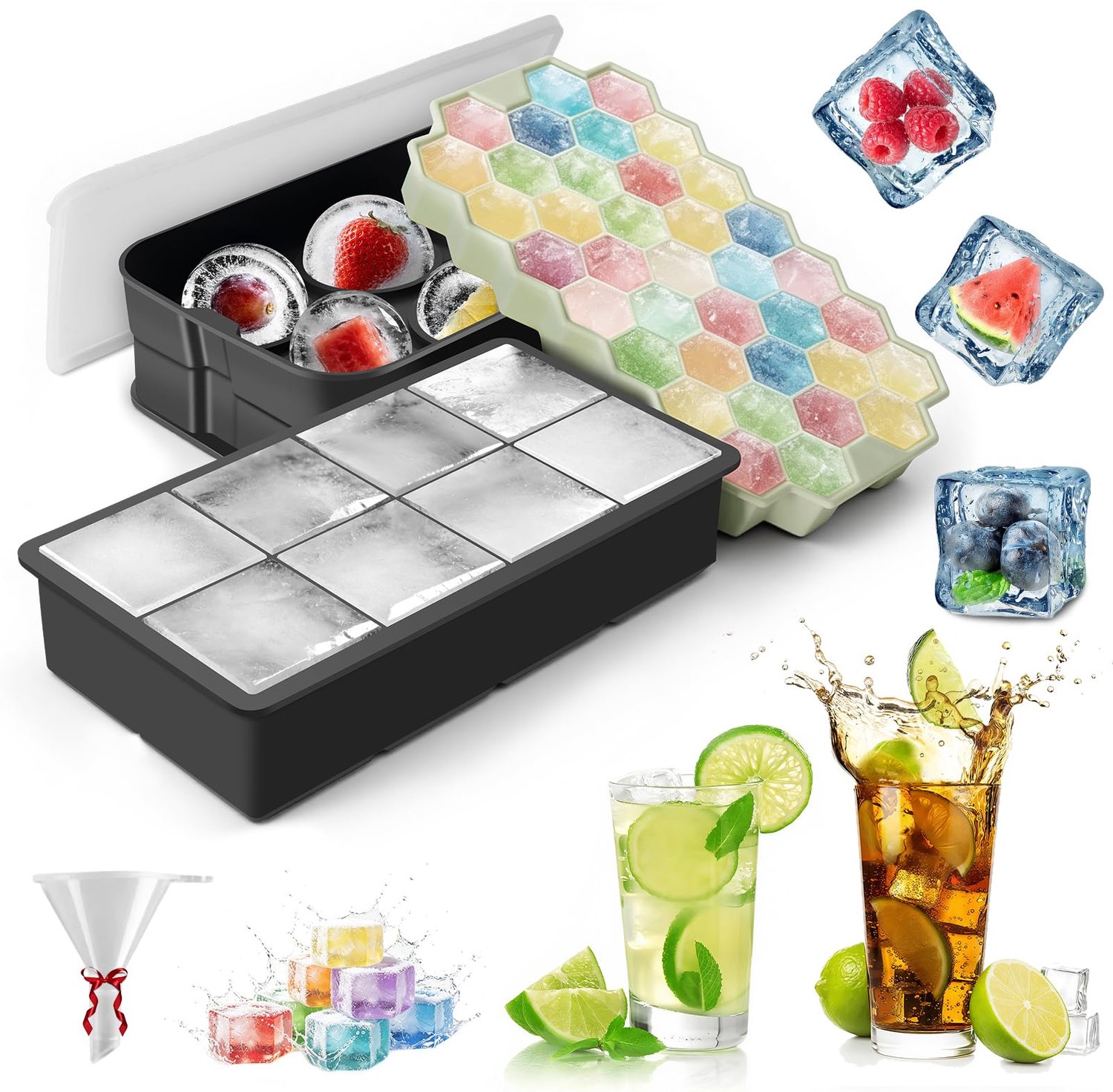 Silicone IJsblokjesmal met Deksel, Set van 3 Stuks