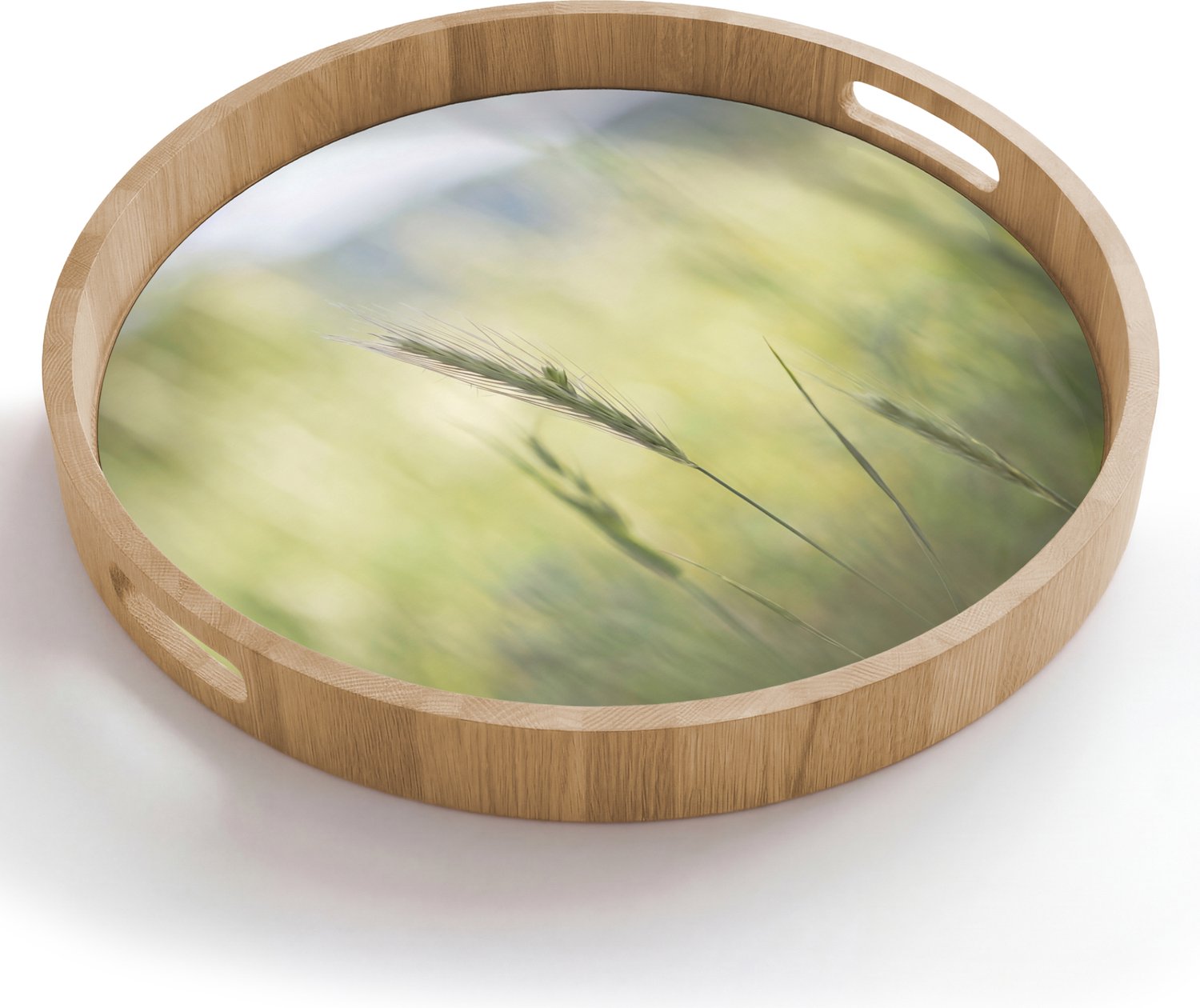 Dienblad rond 50x50 cm - Schootdienblad hout - Graan - Aar - Natuur - Groen - Detail - Borrelplank rechthoek - Plateau houten dienbladen