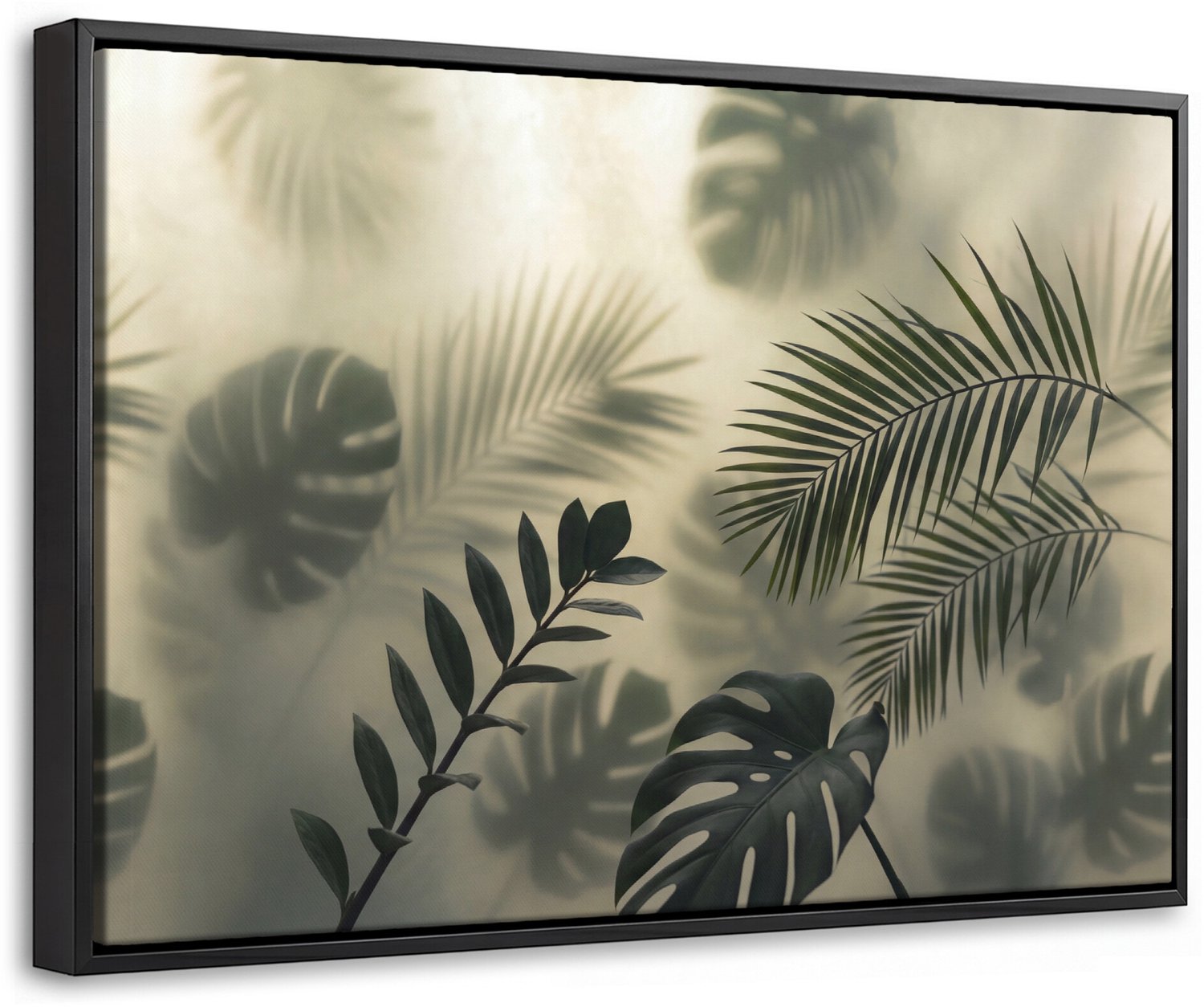 Canvas Schilderij met Baklijst - Planten - Bladeren - Schaduwen - Groen - Modern