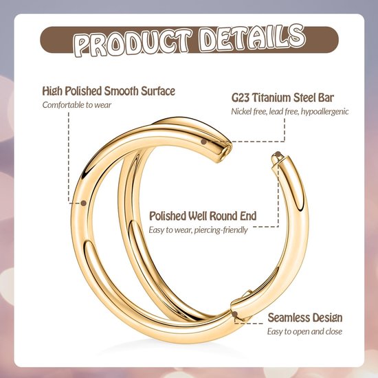 neusring 20G 18G 16G - G23 titanium - dubbele hoepel - geschikt voor septum en kraakbeen - ServiceTopper — afbeelding 5