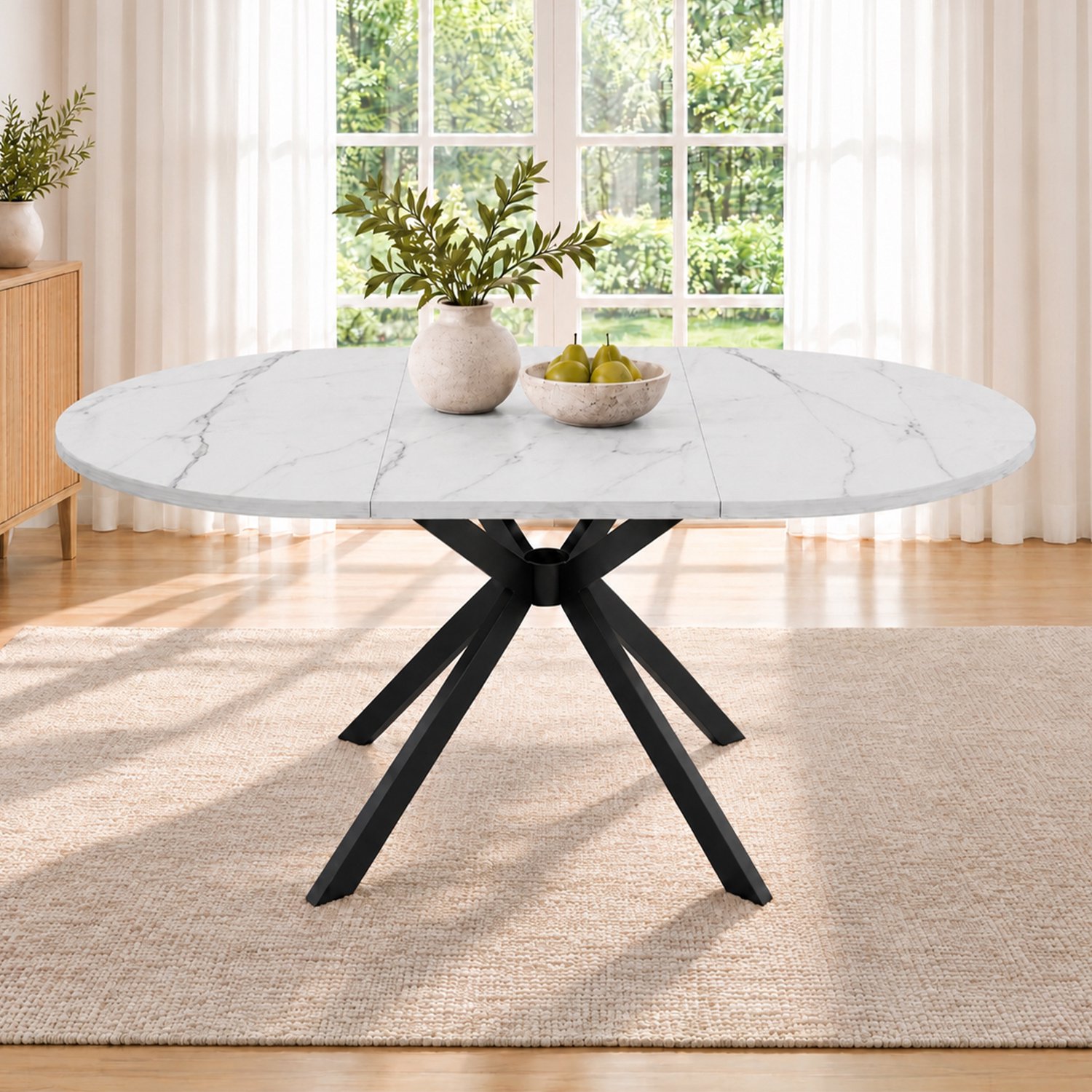 MODENUIT Eettafel - Uitschuifbaar voor 4 tot 6 Personen - Eetkamer - MDF en Metaal - Wit - 100 tot 140 x 100 cm
