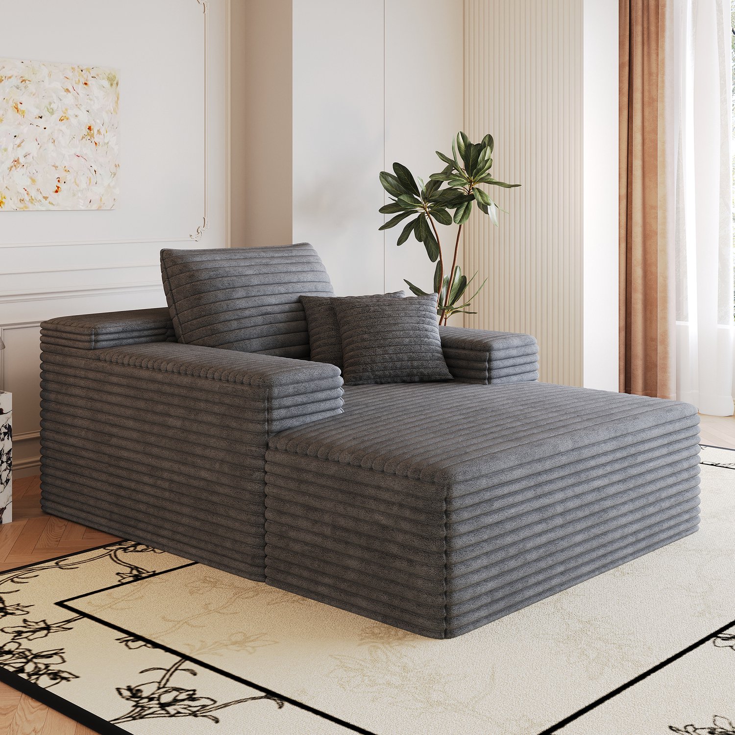 CHICFURN Chaise longue - Zonder montage - Schuimvulling - Donkergrijs