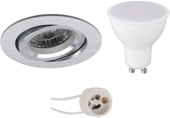 BES LED GU10 Inbouwspot Set - Mat Zilver - Inbouw Rond - Kantelbaar - Pragmi Aerony Pro - 4W - Warm Wit 3000K - Ø82mm
