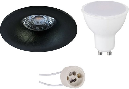 BES LED GU10 Inbouwspot Set - Mat Zwart - Inbouw Rond - Pragmi Nora Pro - 4W - Warm Wit 3000K - Ø82mm