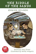 Boekomslag 'The Riddle of the Sands' toont twee mannen in een scheepshut die naar een kaart op tafel kijken.