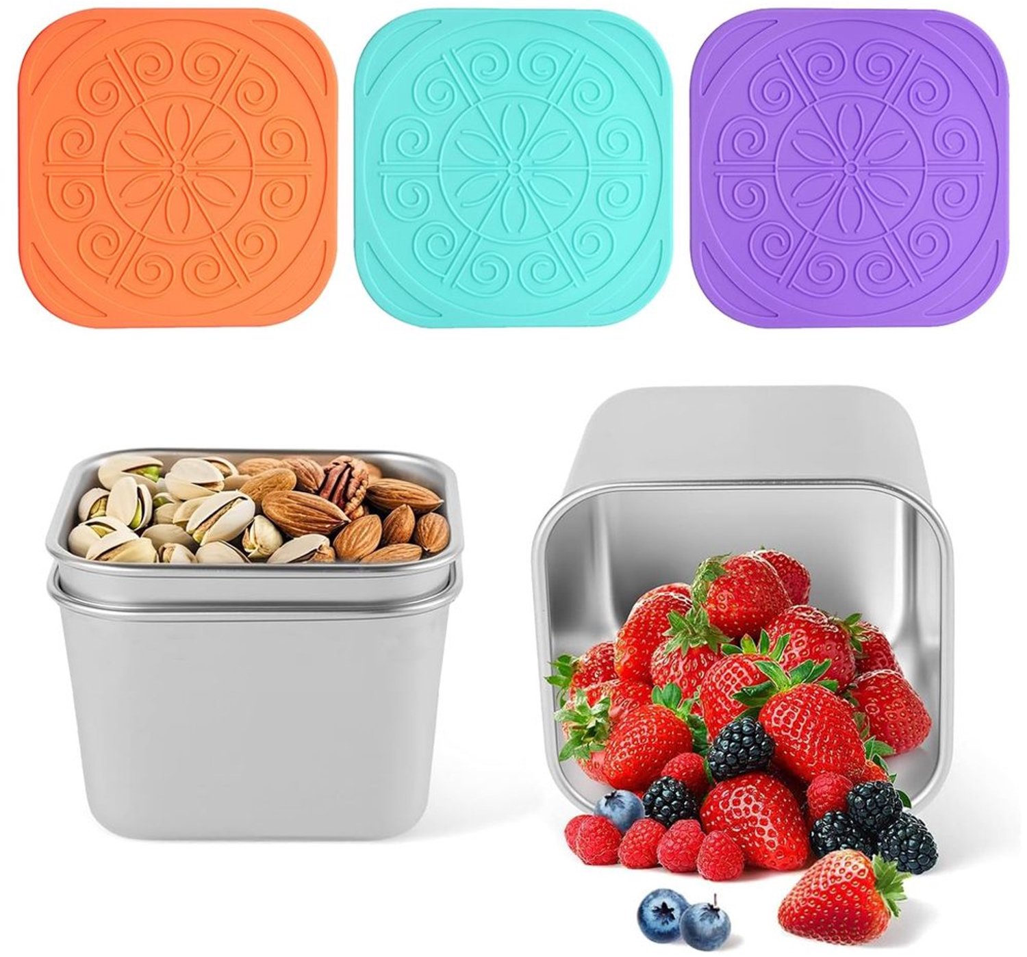 Set van 3 Roestvrijstalen Dressingcontainers met Siliconen Deksels
