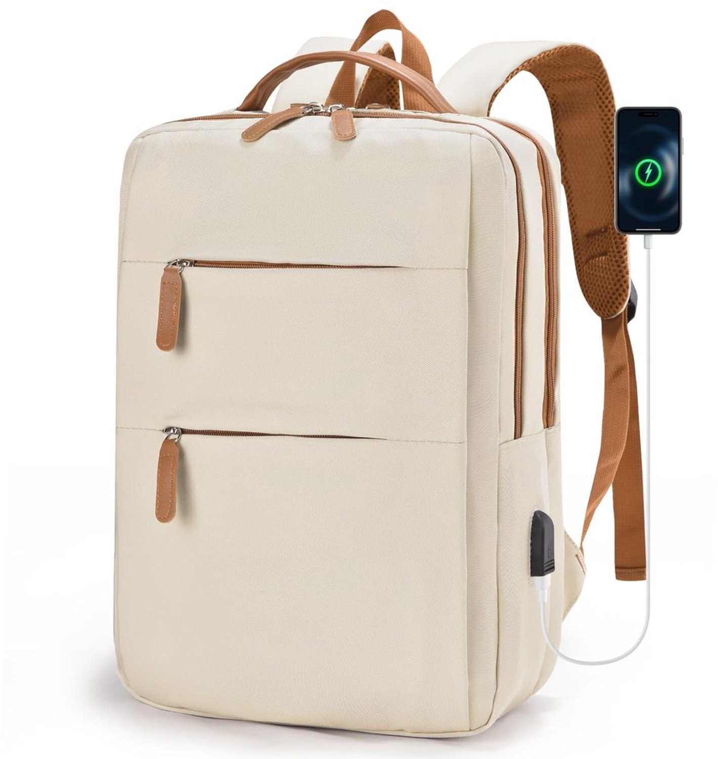 Reistas Rugzak 40x30x15cm Waterdicht 15.6 inch Laptopvak USB Anti-Diefstal Beige