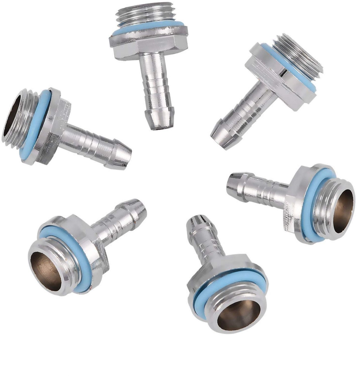 Barb Fitting - 6 Stuks - Koper - Verchroomd - Multi-Size - Voor Waterkoelsysteem - Geschikt voor Slangen 5,5/7,5/9,2/11 mm - Waterkoeling Connector