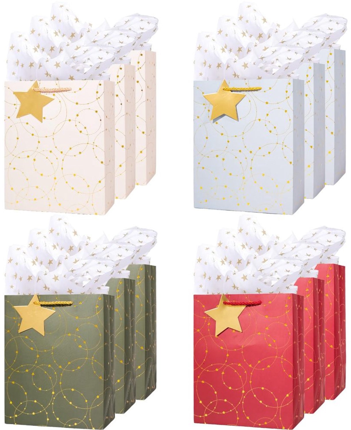 Papieren Geschenkzakjes met Tissuepapier en Wenskaarten