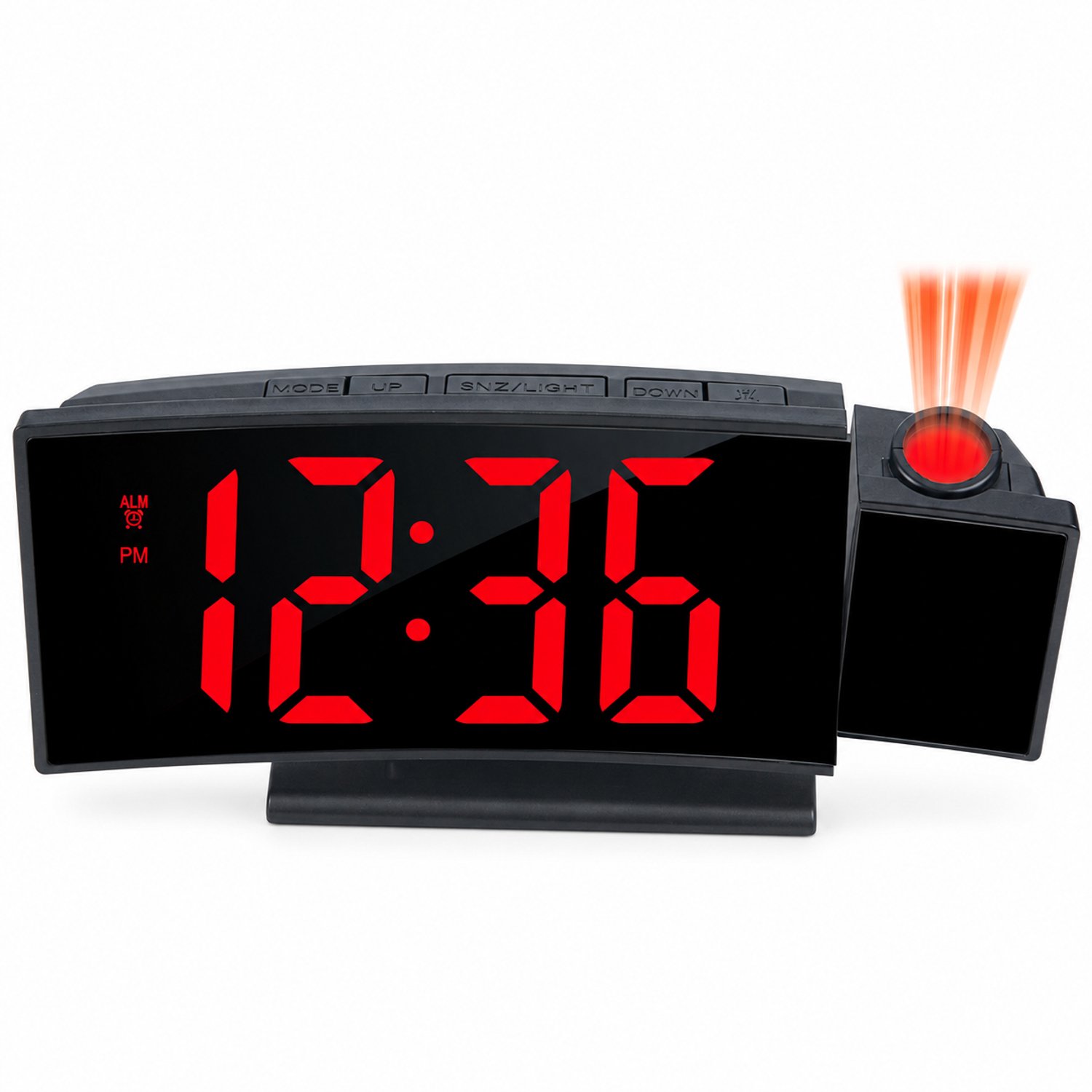wekker - 180° draaibare tijdprojectie, rood LED-display en instelbare helderheid - tafelmodel met externe voeding