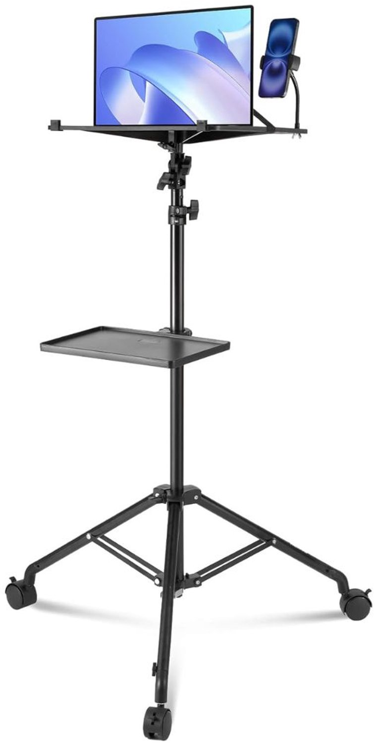 Projector Statief – Beamer Statief Met Laptop Verdieping – Verstelbaar Standaard – Met Wieltjes - Zwart