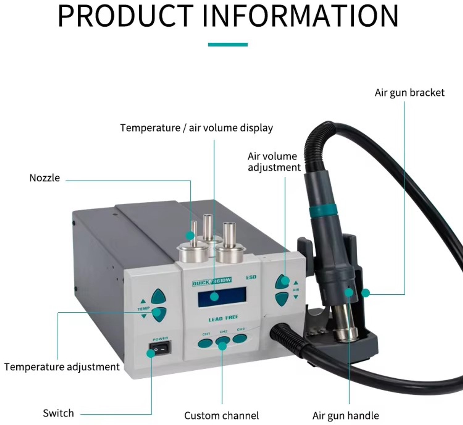 Hetelucht Soldeerstation 220-240V - 1000W Vermogen - Automatische Slaapstand - BGA SMD Reparatie - Loodvrij - Soldeertoestel
