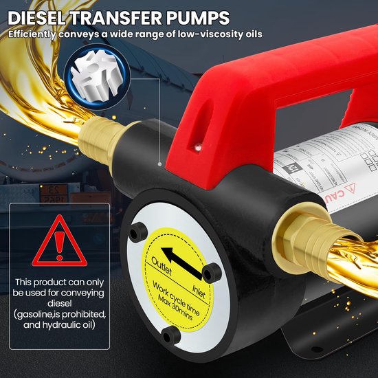 Elektrische Dieseloverpomp 200W - Zelfaanzuigend - 45 Liter per Minuut - Aluminium Handspuitmond - Met Slangen - Brandstofpomp — afbeelding 3