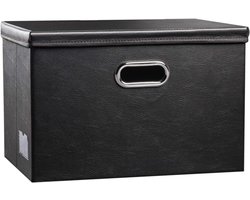 PRANDOM Large Foldable Storage Bin with Lid (1 Pack) Leather Fabric Folding Storage Box Organizer Includes Basket Cube - ShopVlot