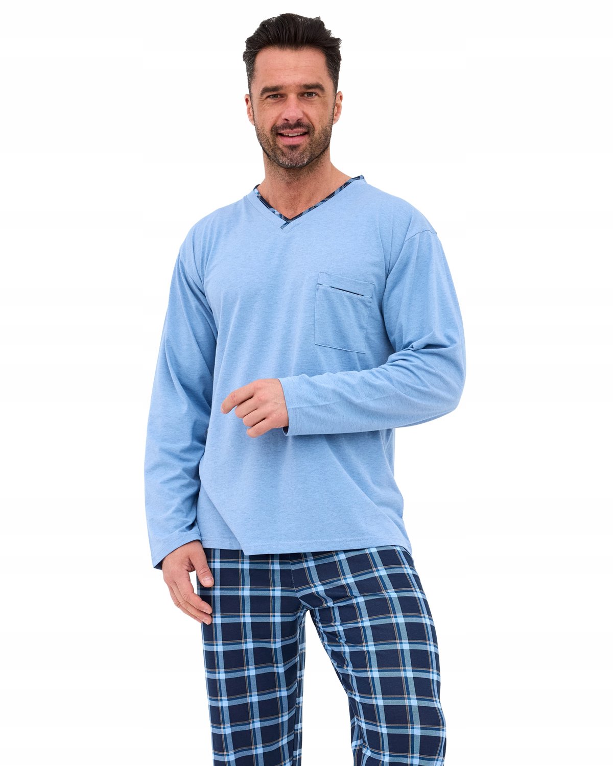 Cornette Heren Pyjama Richard 122/304 XXL Blauw Melange Geruit
