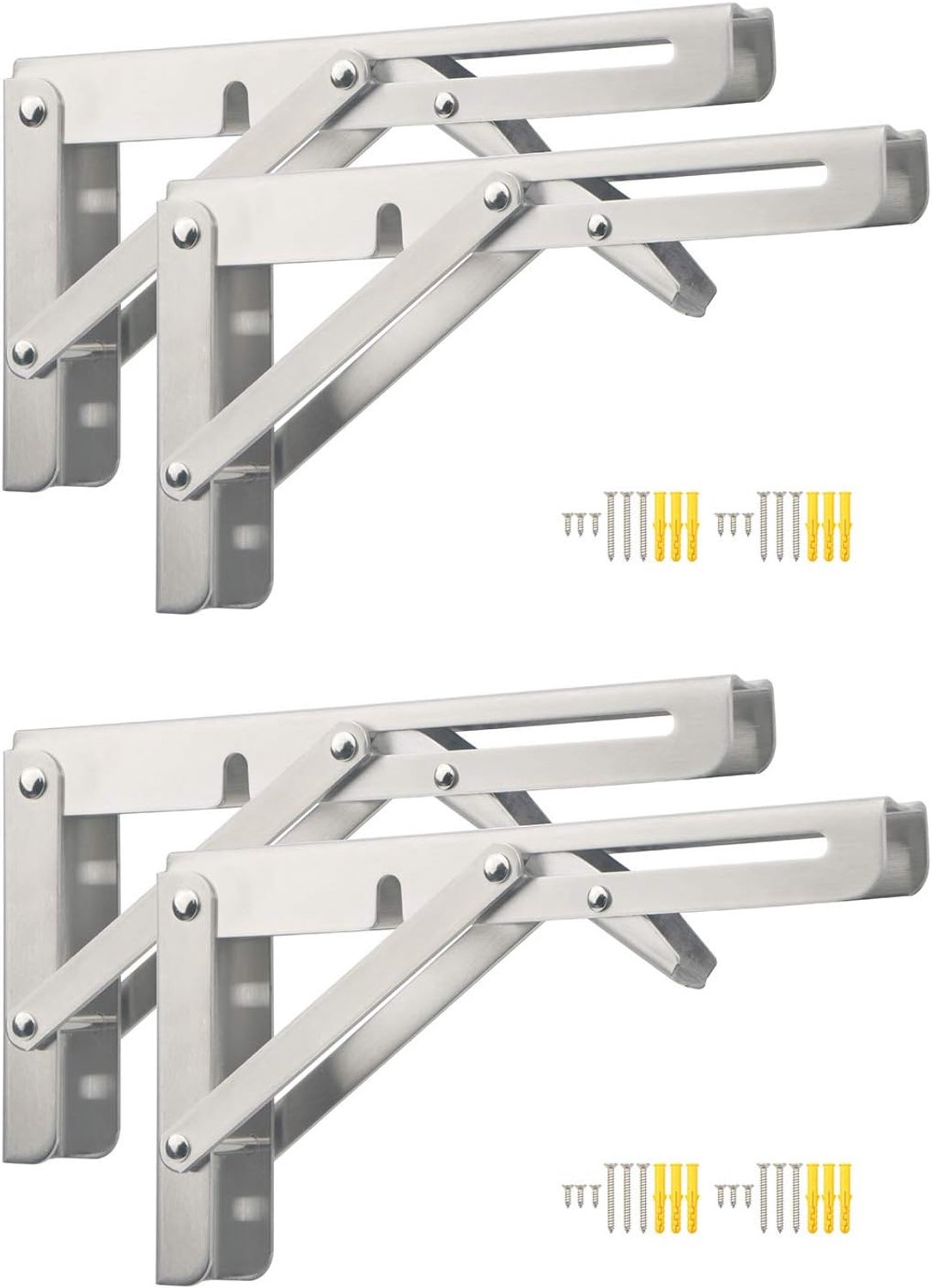Heavy Duty Stainless Steel Wall Shelf Support Bracket, 8 inch Silver Triangle Folding Board Bracket for Space Saving - ShopVlot