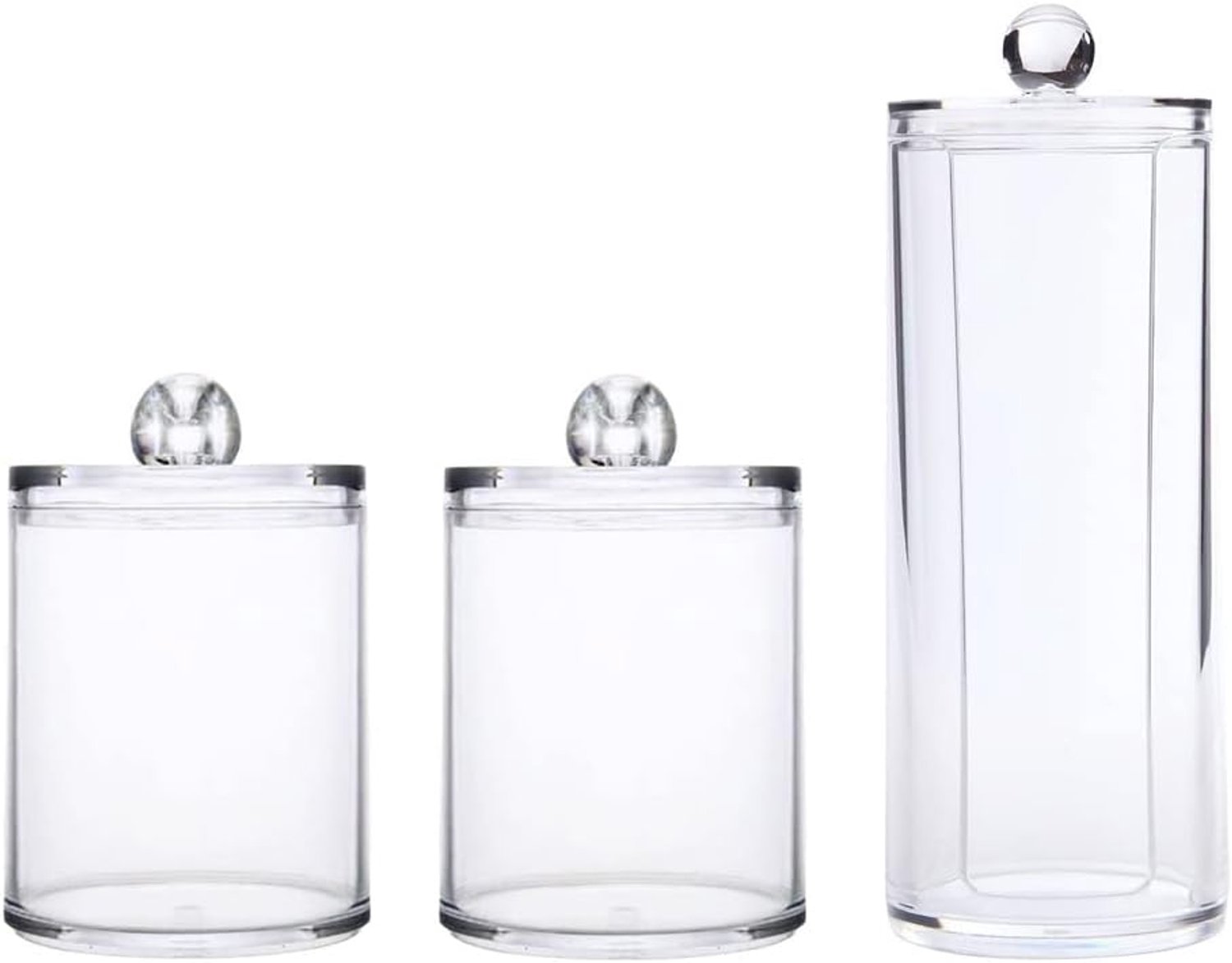 Cotton Dispenser, Pack of 3, Cotton Box, Swabs, Storage Jars, Acrylic Makeup Organiser for Cotton Swabs and Cotton - ShopVlot