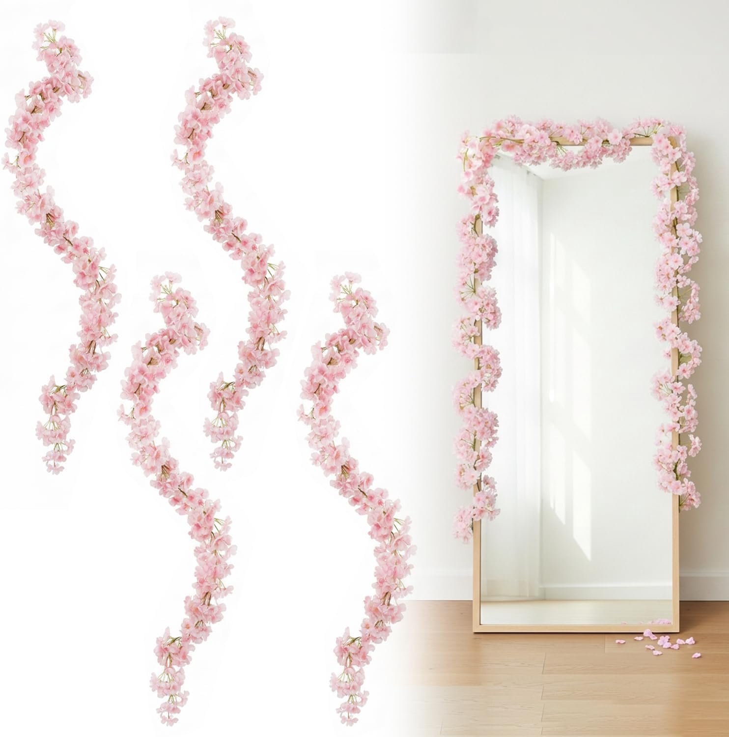 Kunstmatige kersentakken slinger 1,8m - Witte roze zijden bloemen - Waterbestendige decoratie voor bruiloften - ShopVlot