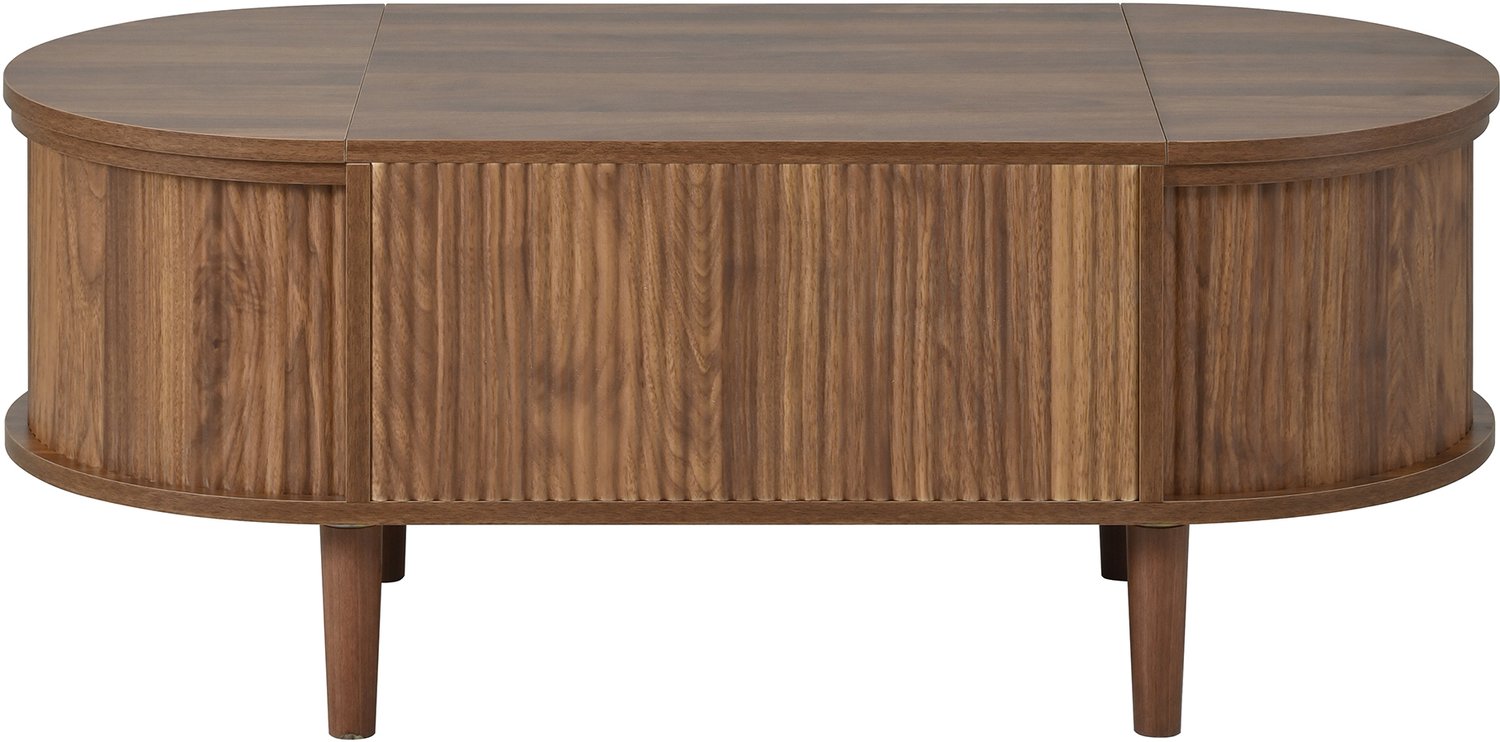 SONNENH Ovale salontafel met lift-top en opbergruimte - Houten poten - 100 cm - Walnootlook