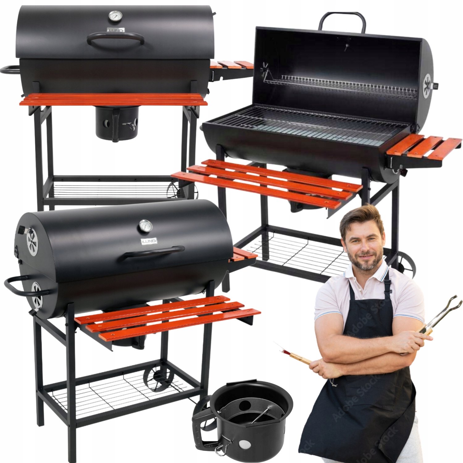 Lund Houtskool BBQ Vat met Deksel en Aslade - 71x35cm