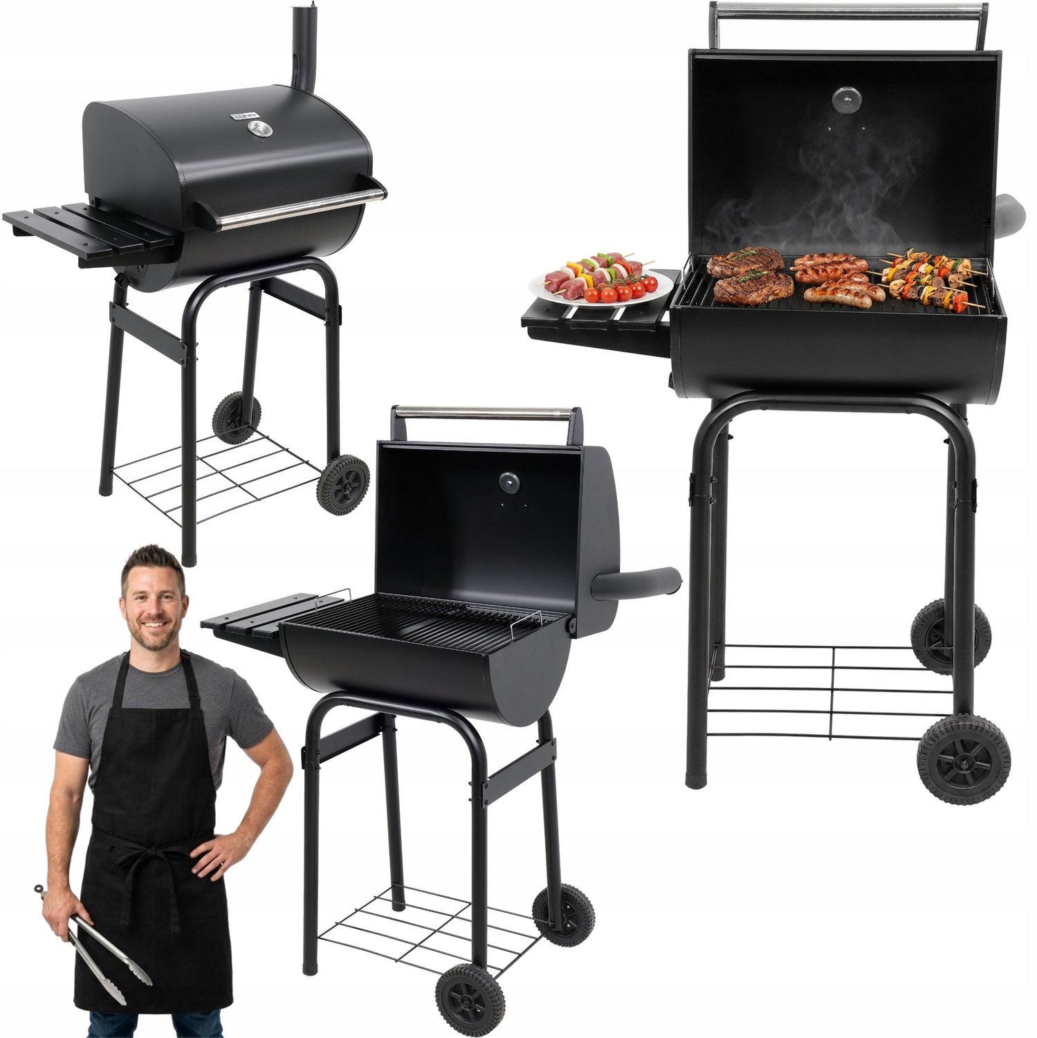 Lund Koolgrill met Deksel, 47cm Rooster, Wielen & Thermometer