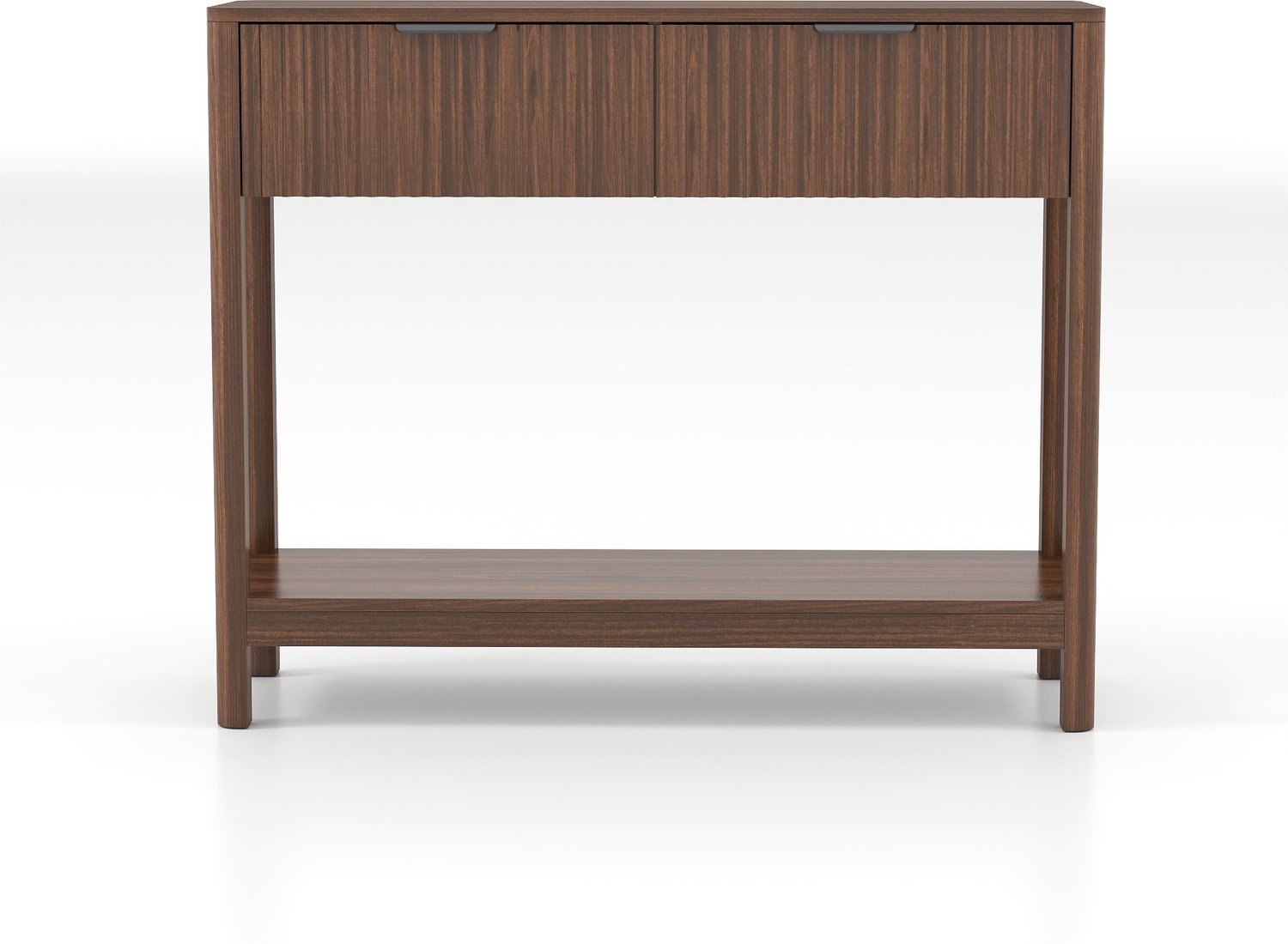 SONNENH Smalle sidetable met 2 laden en onderplank - Walnootlook - 100 x 29,5 x 81,5 cm