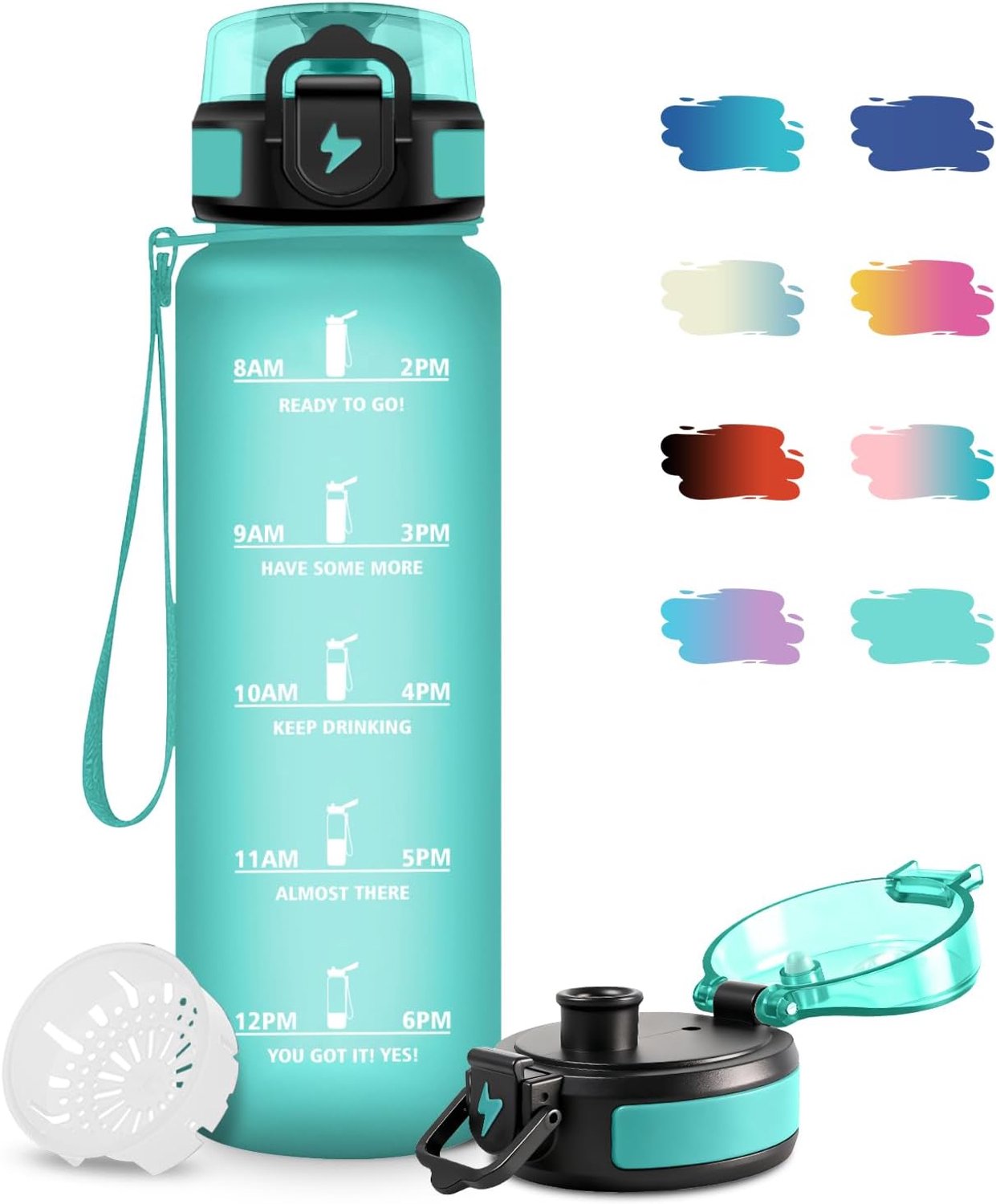 SnelShoppen - Gym Drinkfles 1 Liter - Motivational Water Bottle met Filter, Lekvrij, Schokbestendig, Gemakkelijk mee te nemen voor Sport, Camping, Sch