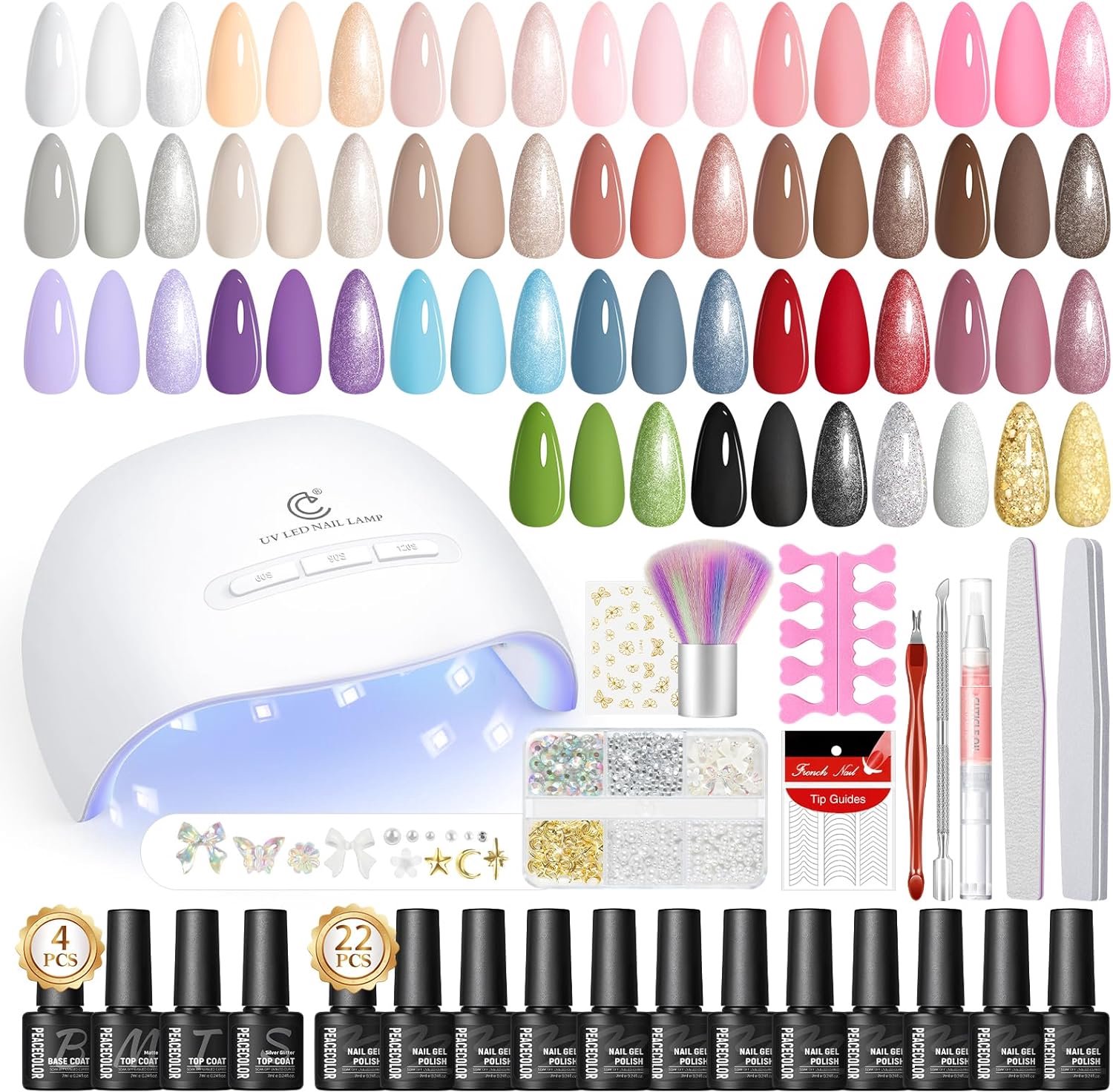 SnelShoppen - UV Nagellak Set met UV Lamp, 22 Kleuren Gel Nagellak, 4 Basis- en Topcoats, Matte Glitter, Nagelset voor Vrouwen DIY Manicure Thuis