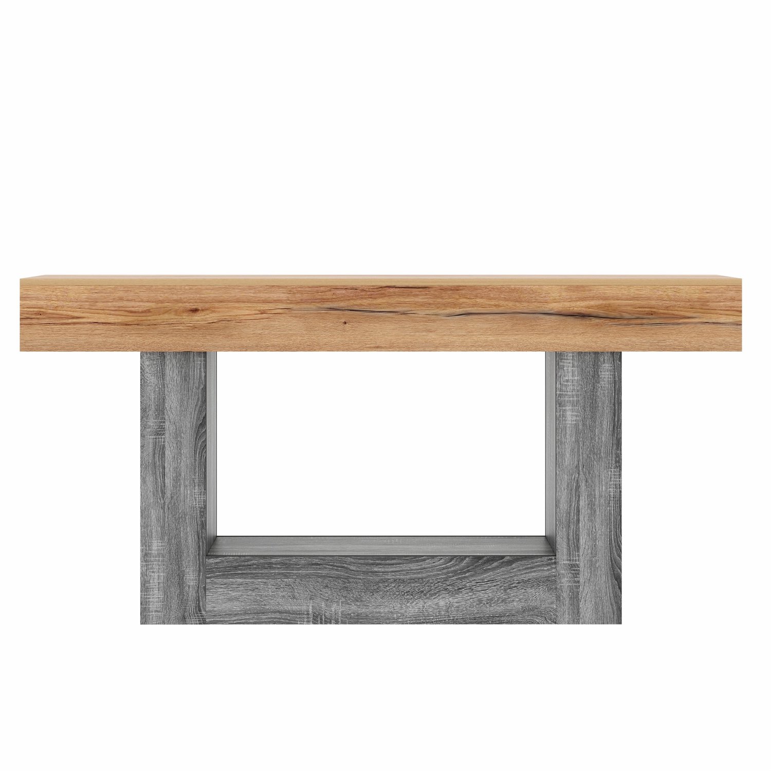 SONNENH Sidetable met onderste legplank en U-vormige voet - Tweevoudige houtlook - 160 x 30 cm