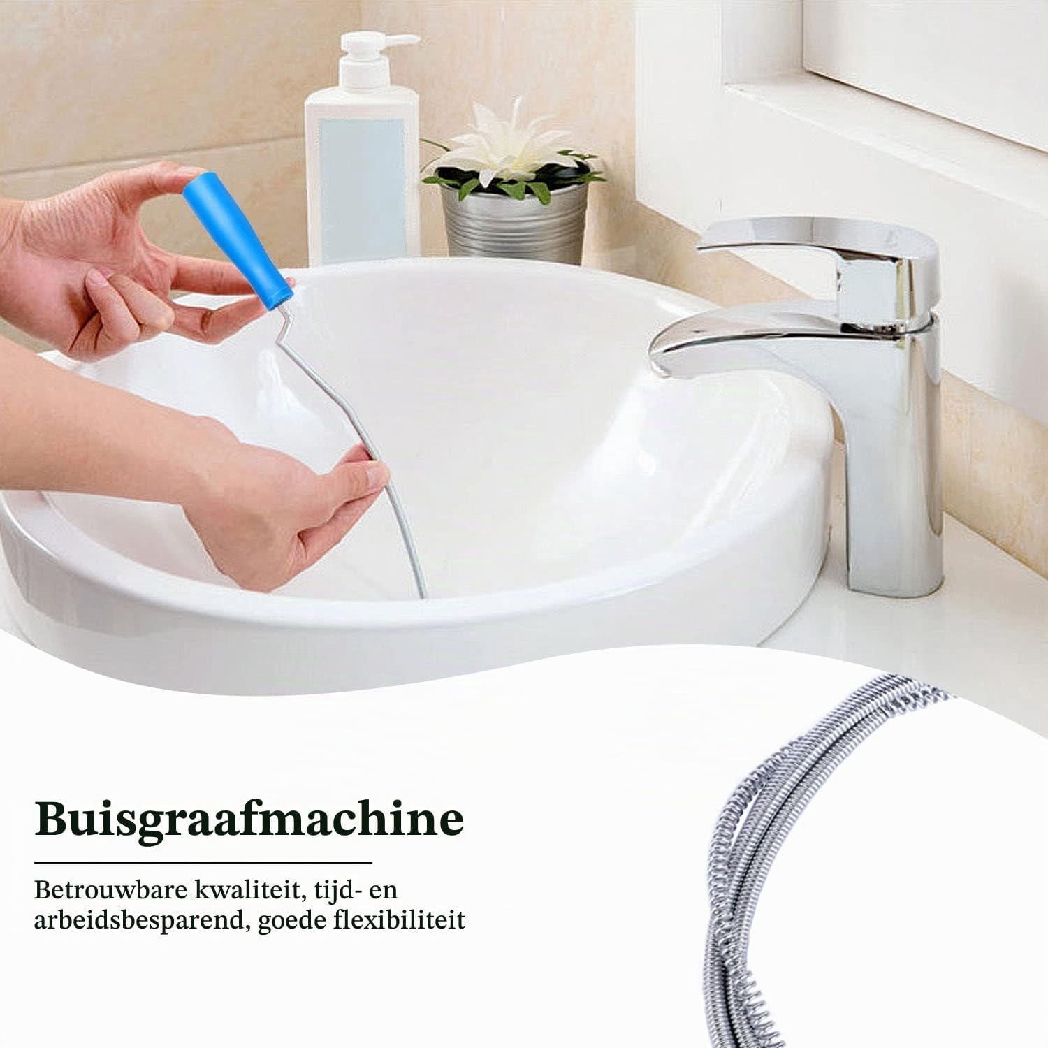 Pipe Cleaner 3 m - Spiralen - Met boorpunt - Effectieve verstoppingsbestrijding - Vemera