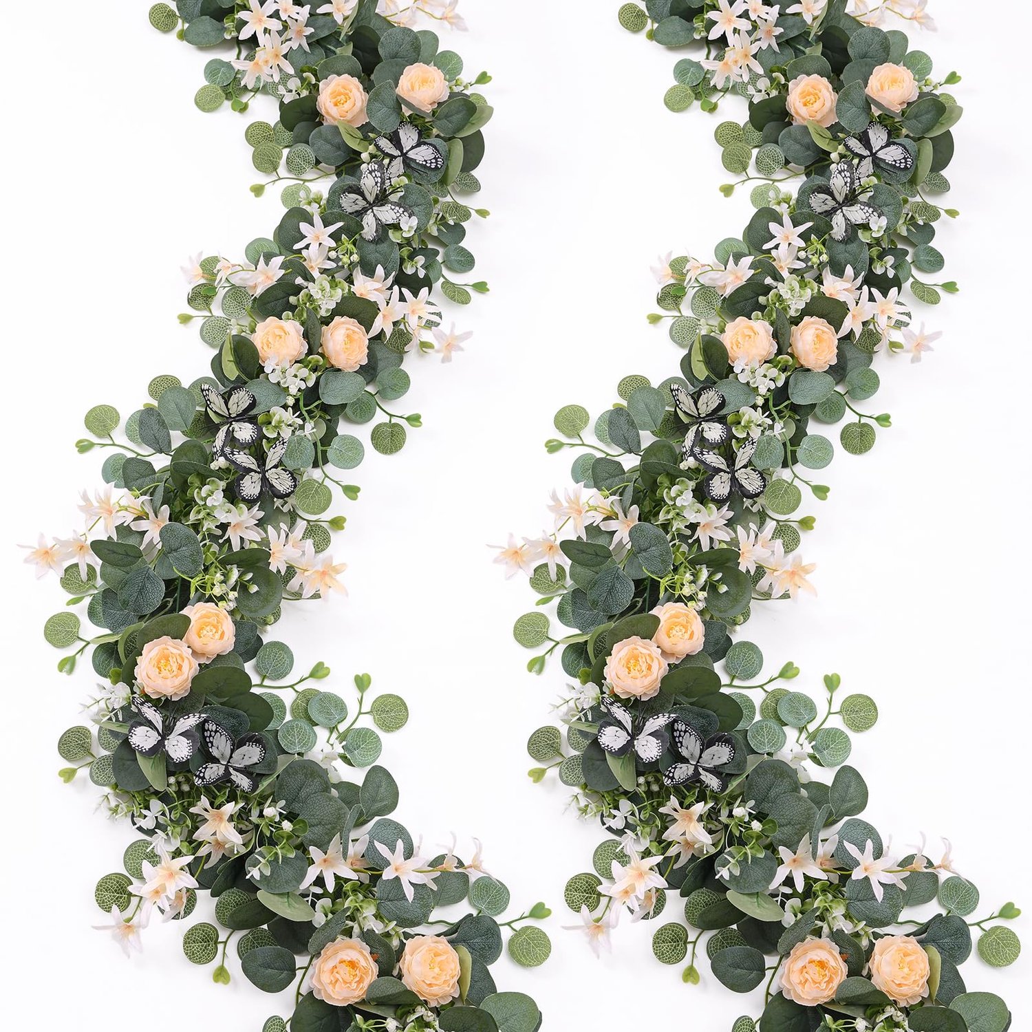kunstbloemenslinger 2 x 2 m - eucalyptus met vlinders - zijden bloemen - perfect voor bruiloftsboog - Luxento