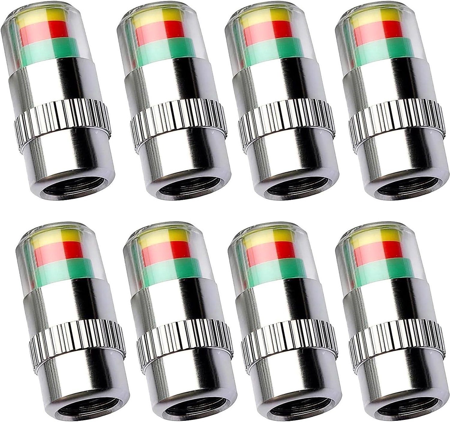 Set van 8 Ventieldoppen voor Bandenspanning met Kleurindicator - Bandenspanningsmeter voor Auto, Motor en Fiets - Diefstalbestendige Ventieldoppen en Accessoires