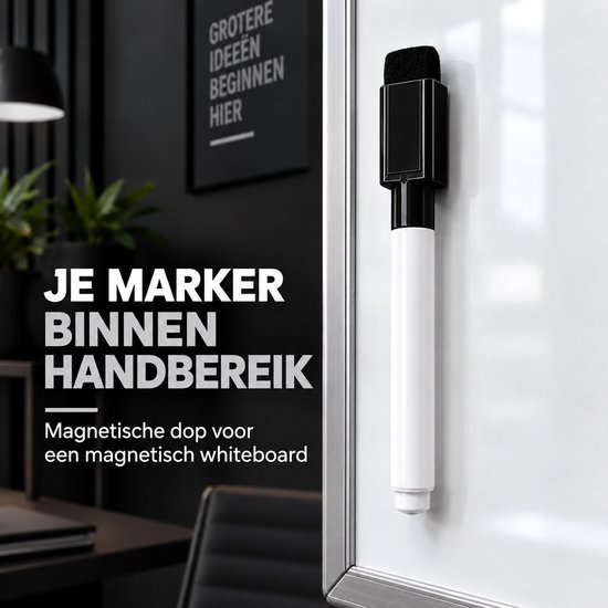 BlackBear Whiteboardmarkers - Zwart - 4 stuks - Met zwarte wisser - Magnetische dop met wissertje - Droog uitwisbaar