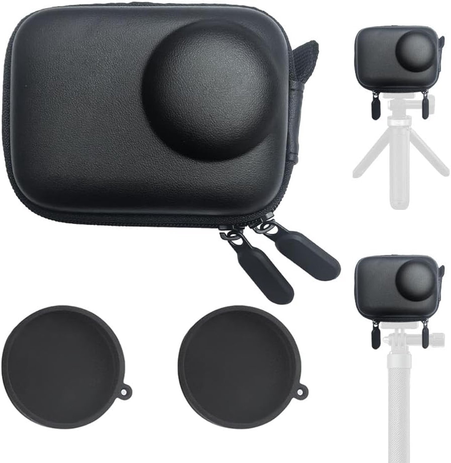 SnelShoppen - Mini Tas Case voor Actiecamera's, Draagbare Opbergdozen Accessoire voor DJI OSMO Action 5 Pro/4/3, Zwart, 1+2 Pack met Rubberen Lens Cap