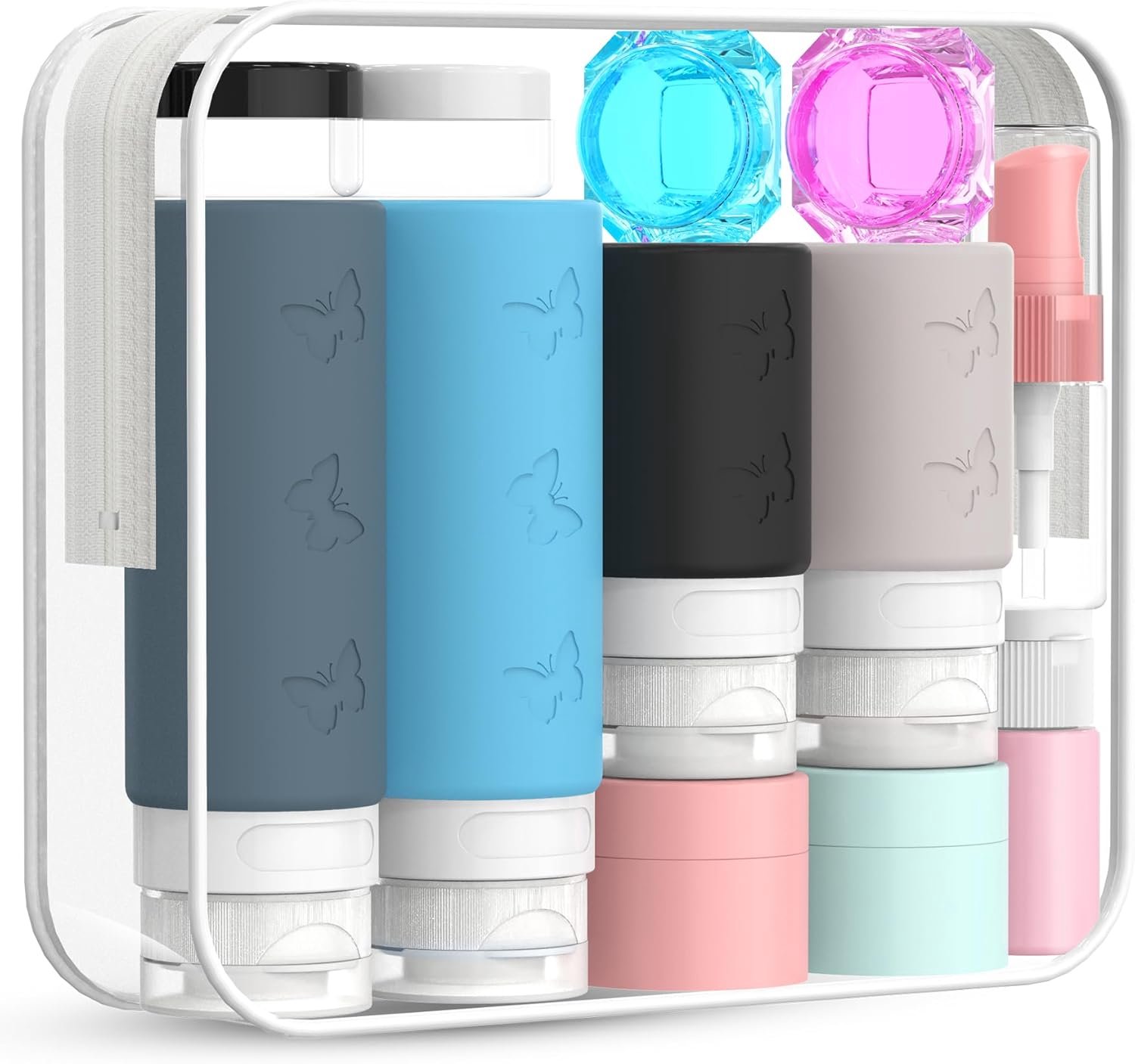 SnelShoppen - 26-delige Reiskit voor Toiletten - Levensmiddelen en Schoonheidsproducten - Siliconen Reisbottles 3.4oz/2.1oz - Lekvrije, Herbruikbare F