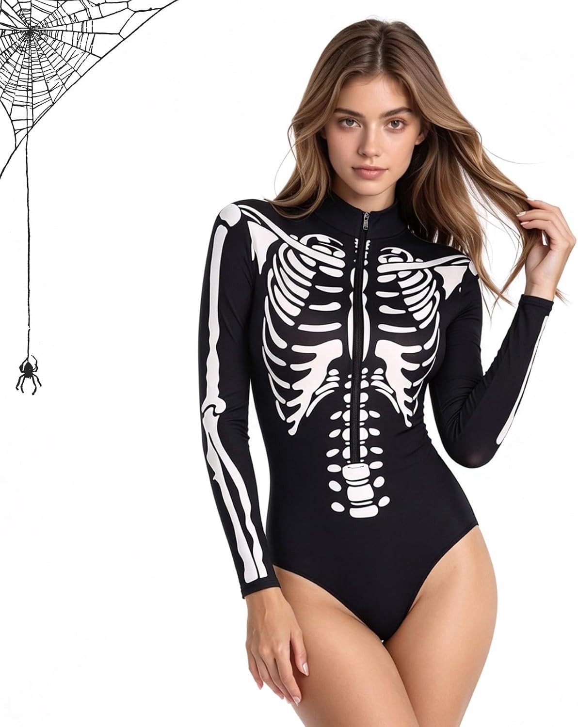 Halloween Skelet Kostuum voor Carnaval - Dames Bodysuit met Bottenpatroon voor Feestelijke Themashows en Halloween Vieringen