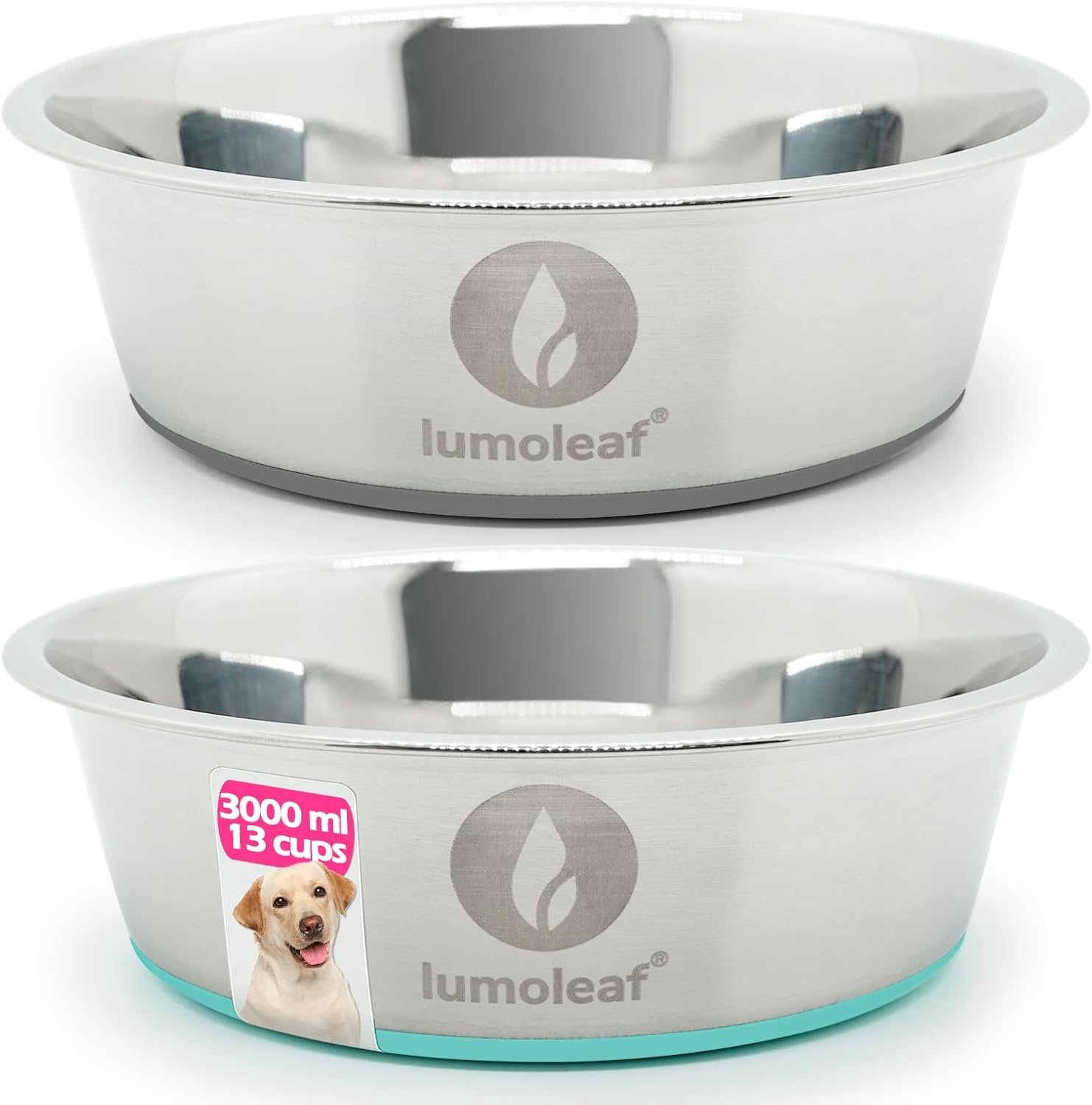 SnelShoppen - Grote RVS Hondenkom met Antislip Siliconen Ondergrond, Dubbele Voederbak 2 x 3000 ml, Diameter 26 cm, Afwasbaar, Geschikt voor Grote en