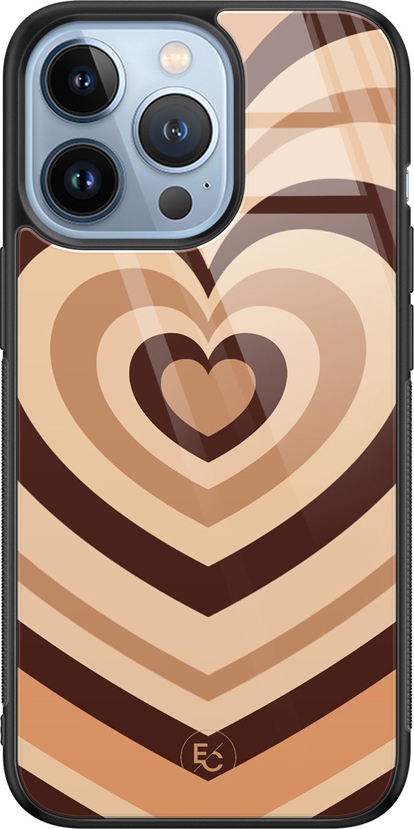 Hoesje geschikt voor iPhone 13 Pro - Hart bruin - Luxe Hard Case - Print - Bruin - ELLECHIQ