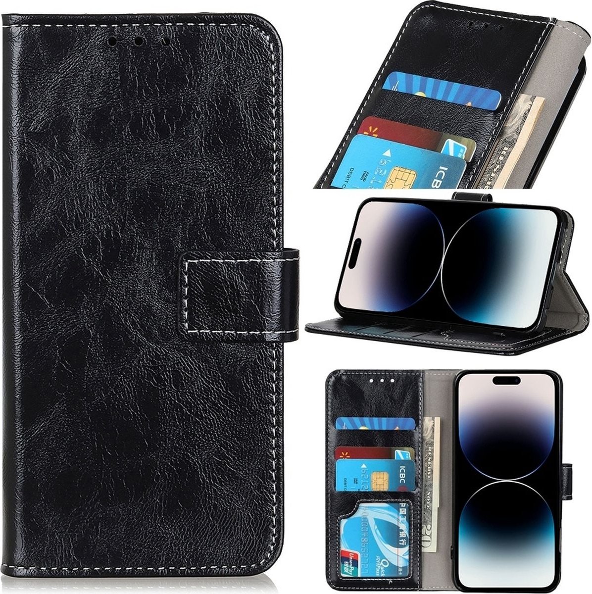 Mobigear Telefoonhoesje geschikt voor Apple iPhone 14 Pro Max Hoesje | Mobigear Basic Bookcase Portemonnee | Pasjeshouder voor 3 Pasjes | Telefoonhoesje voor Pinpas / OV Kaart / Rijbewijs - Zwart