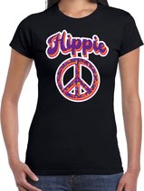 Hippie t-shirt zwart voor dames - 60s / 70s / toppers outfit / kleding XL