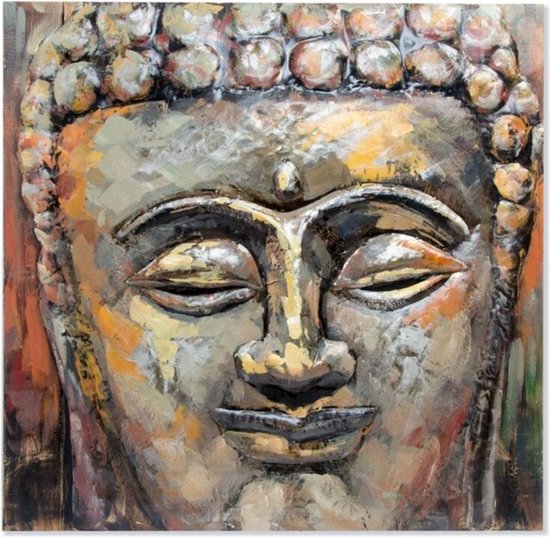 Schilderij DKD Home Decor Buda Hout Metaal Orientaals Boeddha (80 x 80 x 7 cm)