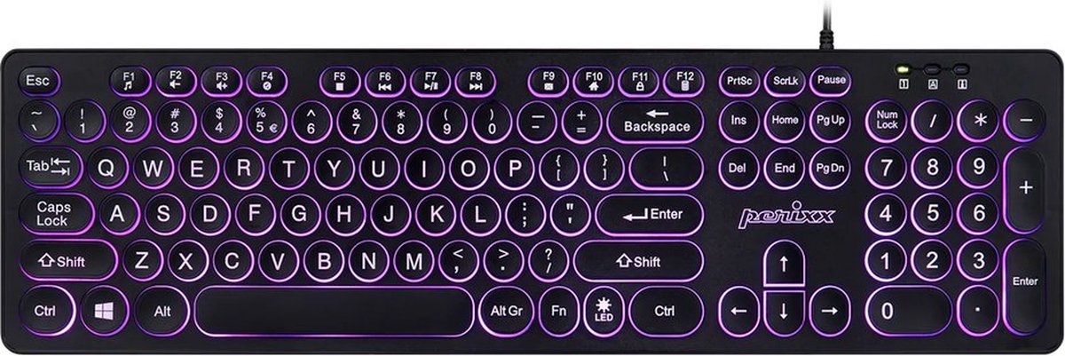 Perixx Periboard 317R toetsenbord – extra grote letters – retro ronde toetsen - Backlight – bedraad – Toetsenbord voor slechtzienden - Grootletter toetsenbord - QWERTY/US