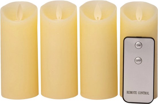 4x stuks led kaarsen/stompkaarsen ivoor wit D5,2 x H12,5 cm - Woondecoratie - Elektrische kaarsen